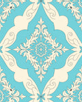 Ornate Floral Motif Aqua Ivory Rug