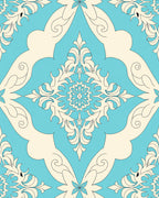 Ornate Floral Motif Aqua Ivory Rug