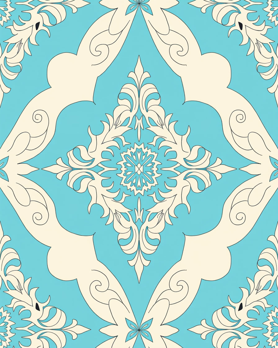 Ornate Floral Motif Aqua Ivory Rug