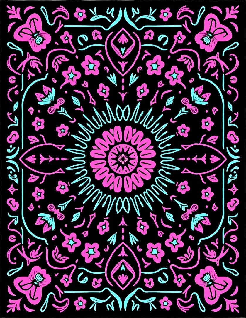 Chic Pink Teal Floral Mandala Rug