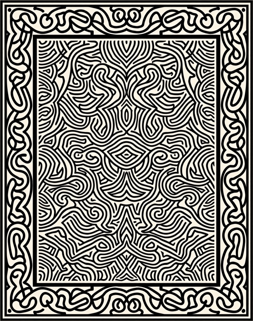 Intricate Black And White Linear Rug