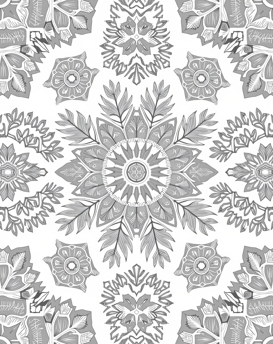 Monochromatic Gray Floral Mandala Art Rug