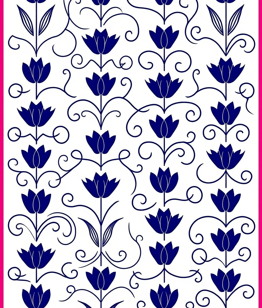 Navy Blue Floral Swirl Vine Rug