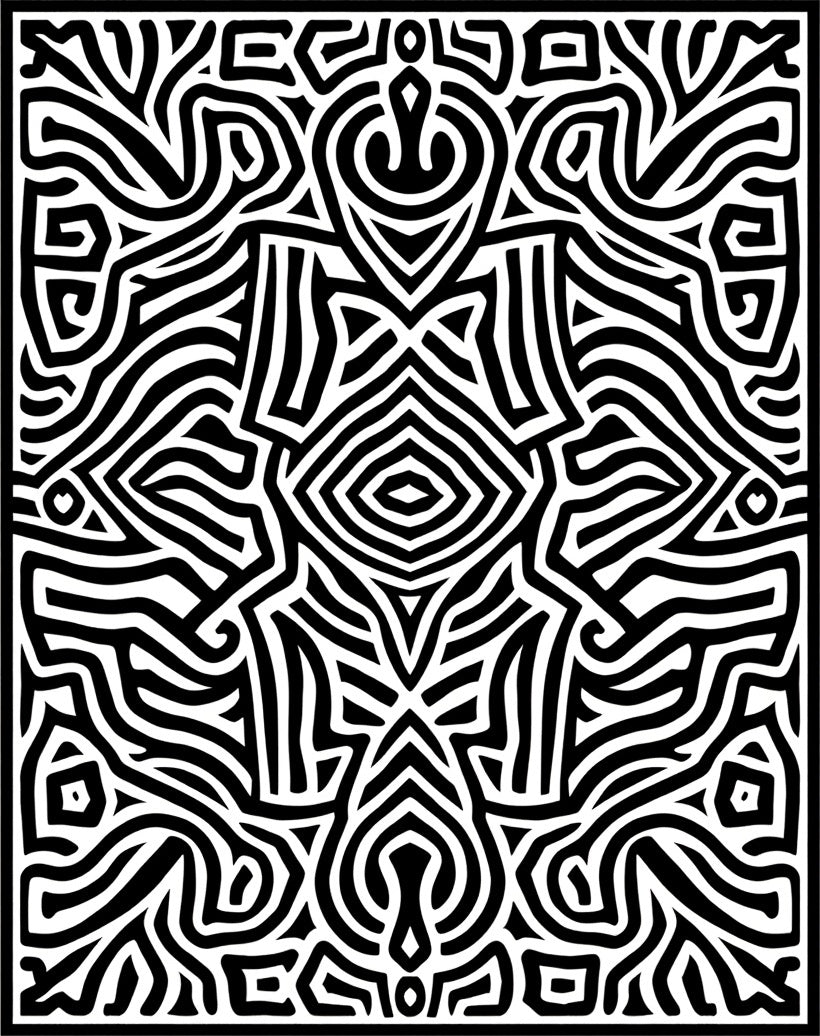 Black White Abstract Maze Pattern Rug