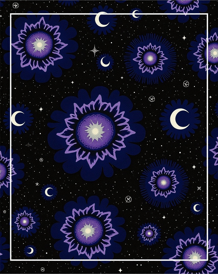 Cosmic Purple Floral Night Sky Rug