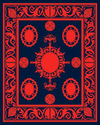 Intricate Red And Blue Floral Pattern Rug