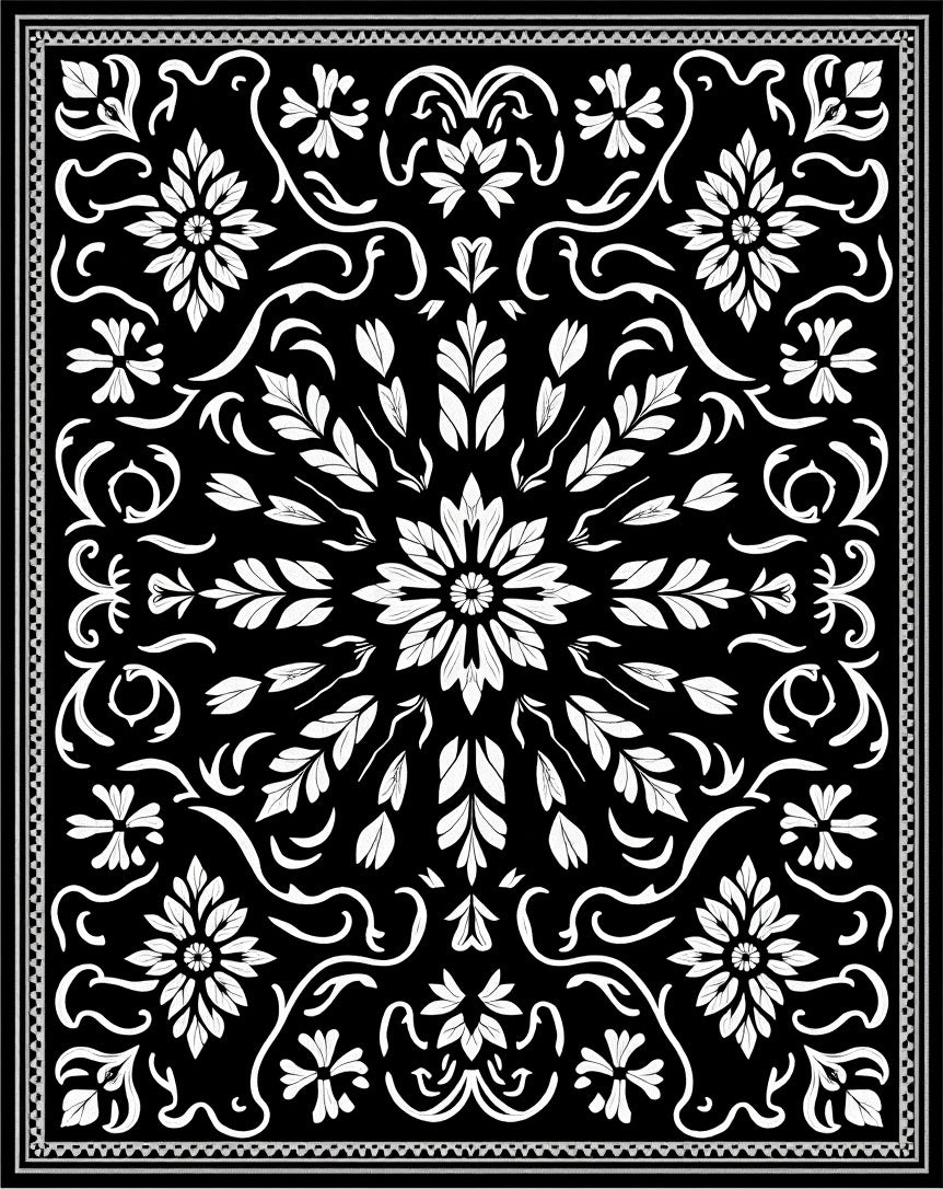 Monochromatic Floral Medallion Pattern Rug
