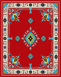 Vibrant Red Floral Medallion Border Design Rug
