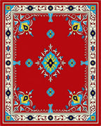 Vibrant Red Floral Medallion Border Design Rug