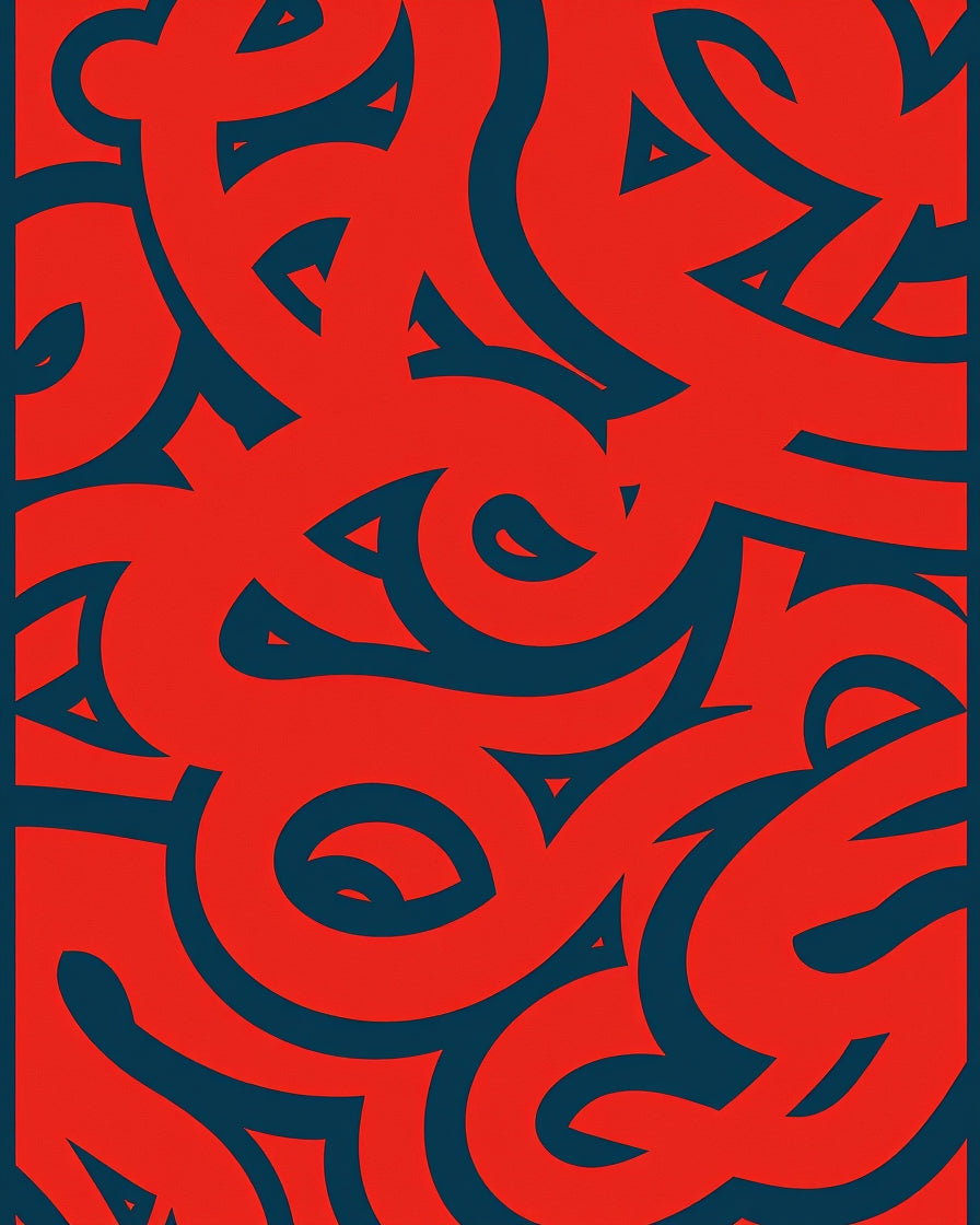 Bold Red Wavy Swirl Pattern Rug