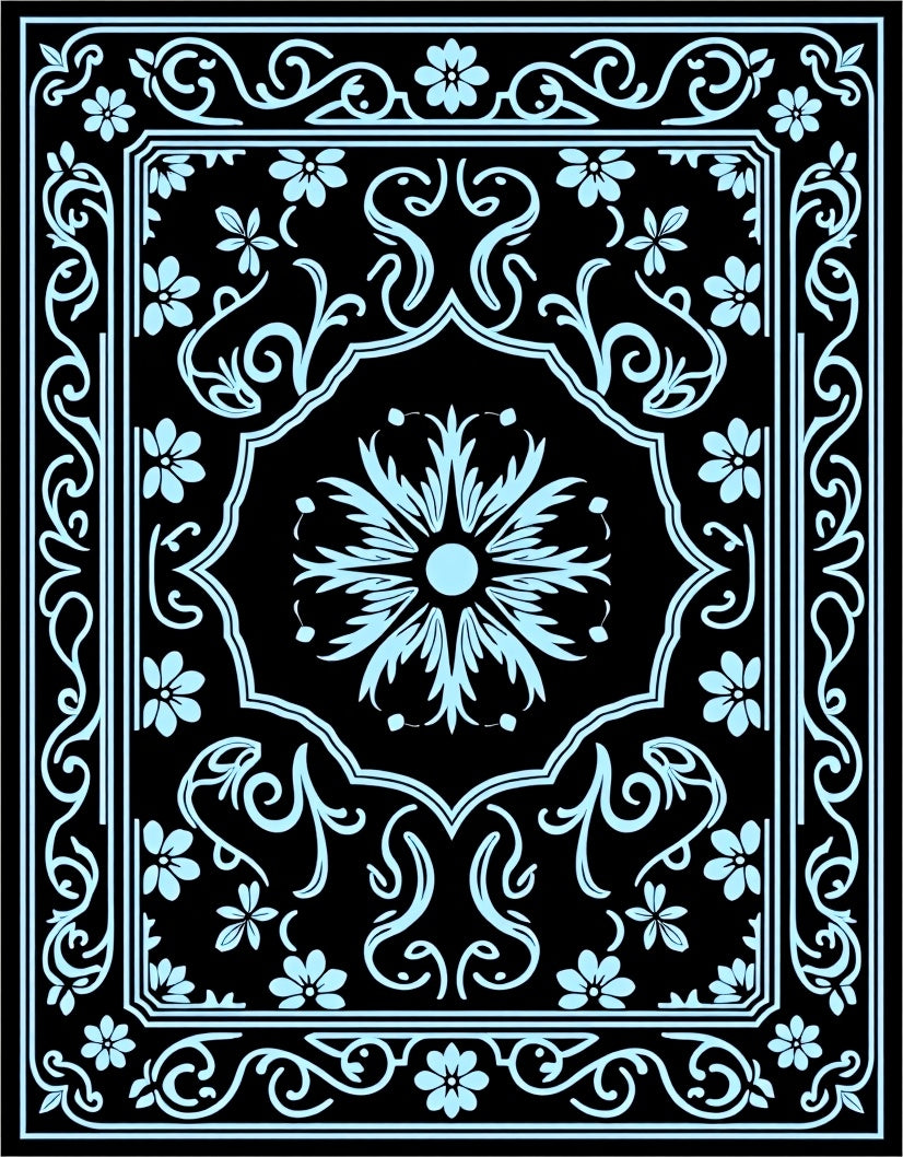 Classic Floral Frame With Swirl Accents Rug