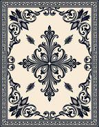 Ornate Black Cream Floral Pattern Rug