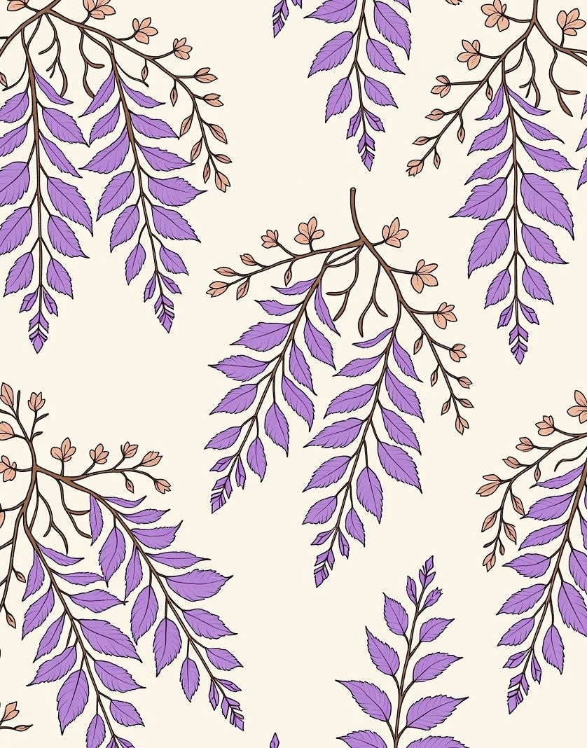 Purple Leafy Branch Pattern Rug