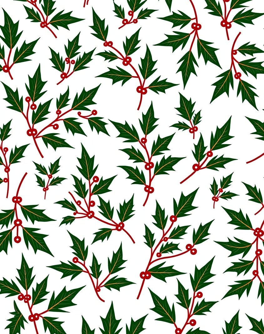 Red Berry Green Leaf Holly Vines Rug