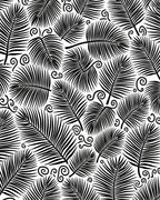Black White Tropical Leaf Swirl Pattern Rug