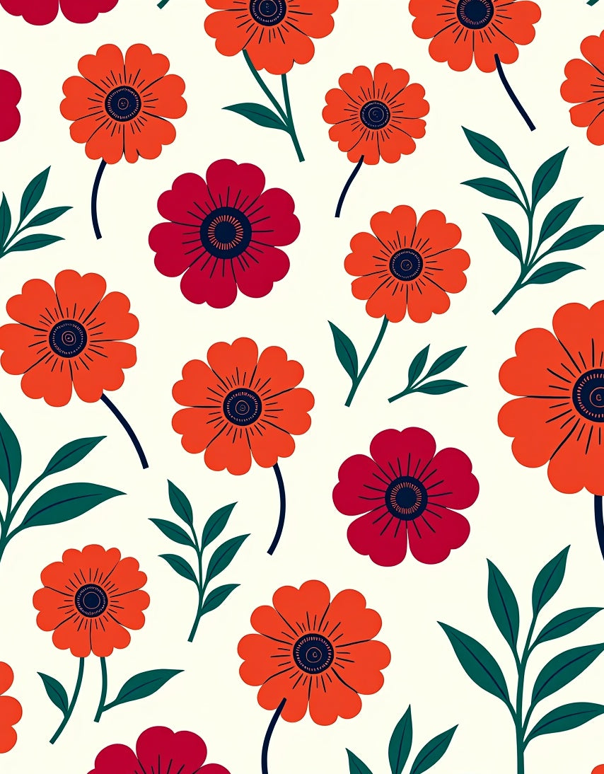 Bold Crimson Orange Floral Pattern Rug