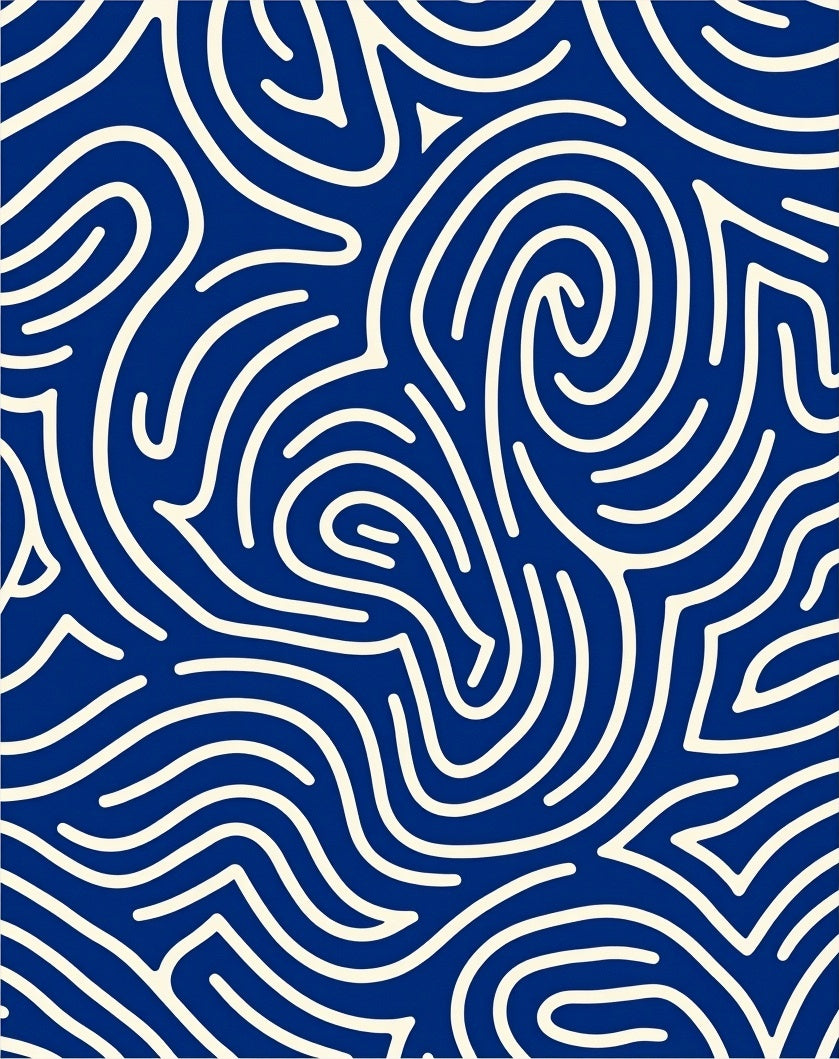 Deep Blue Abstract Swirl Organic Lines Rug