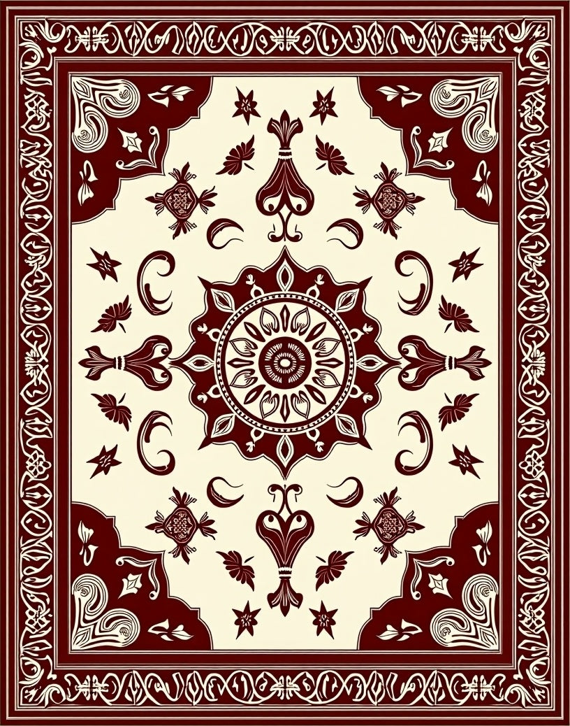 Central Medallion Bordered Floral Design Rug