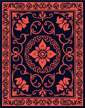 Coral Floral Intricate Border Rug