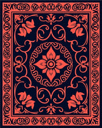 Coral Floral Intricate Border Rug