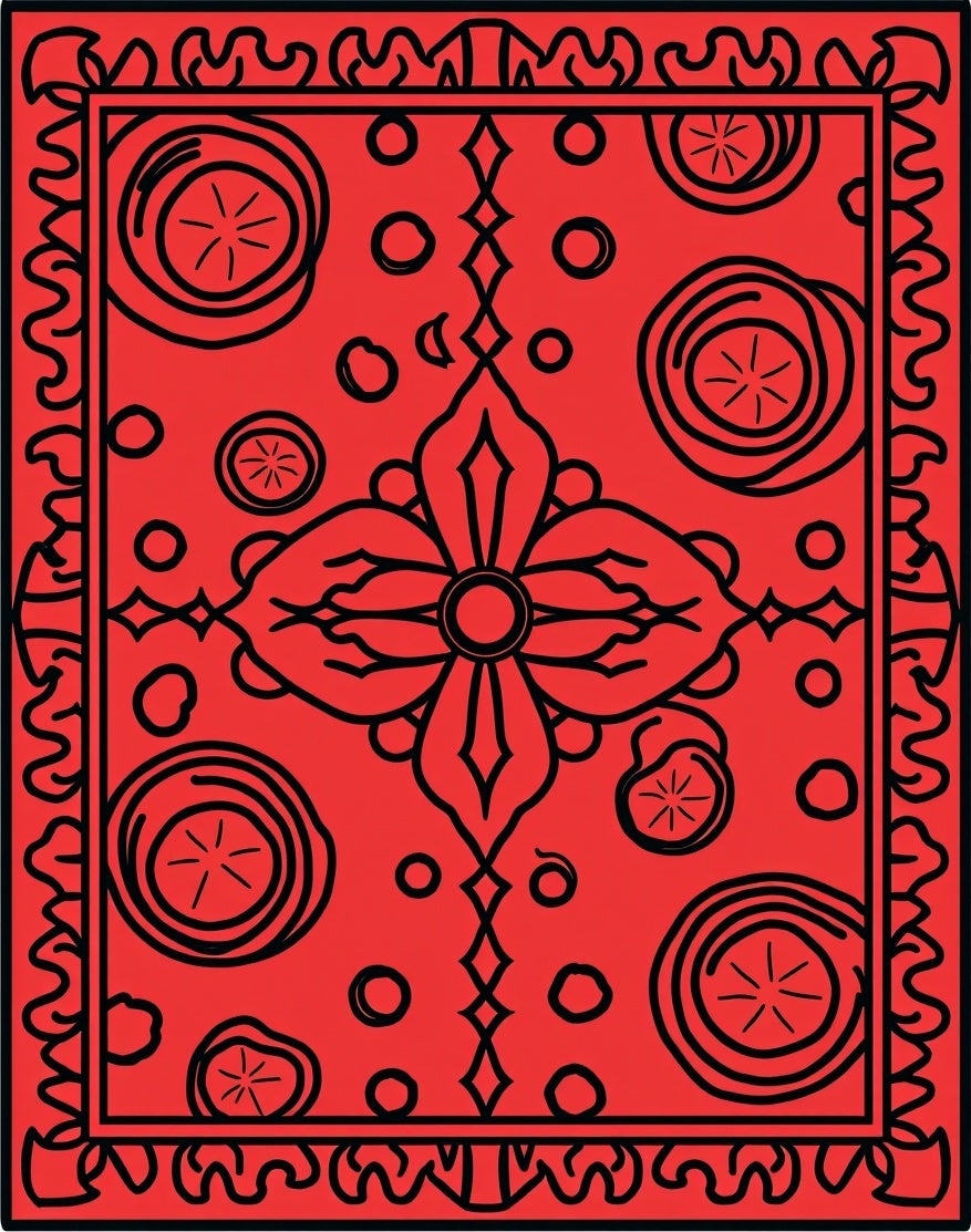 Bold Red Black Floral Dot Design Rug