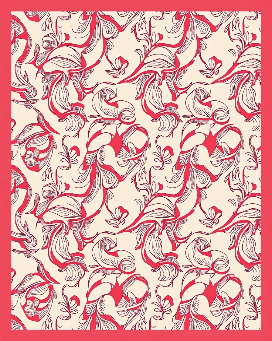 Bold Red Swirl Floral Pattern Rug