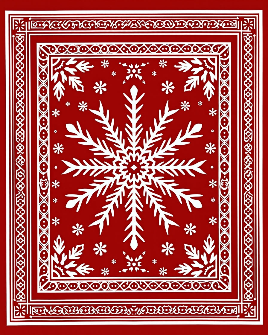 Crimson White Snowflake Classic Border Rug