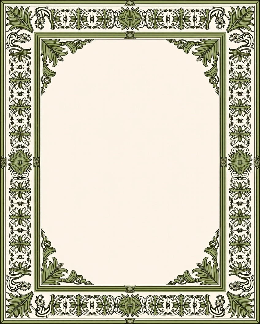 Traditional Green Leaf Classic Border Rug