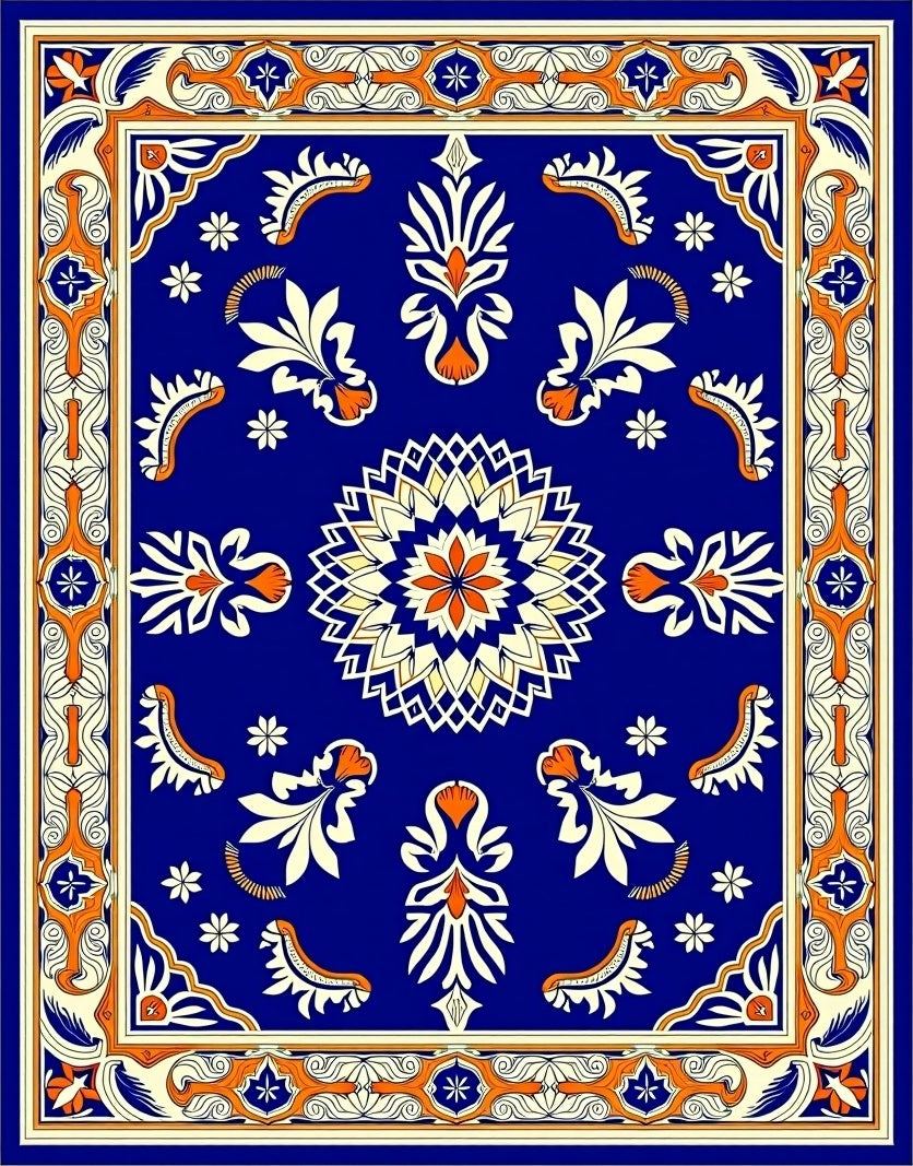 Bold Floral Medallion With Geometric Border Rug