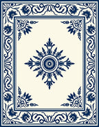 Elegant Navy Floral Medallion Pattern Rug