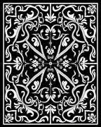 Classic Black White Flourish Pattern Rug