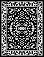 Intricate Floral Scrollwork Black White Rug
