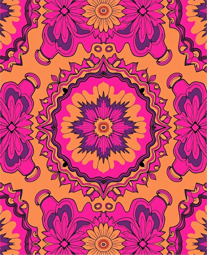 Vibrant Pink Orange Mandala Flowers Rug