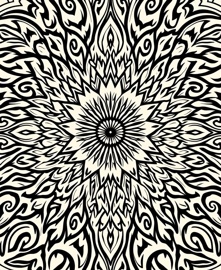 Striking Black Cream Mandala Design Rug