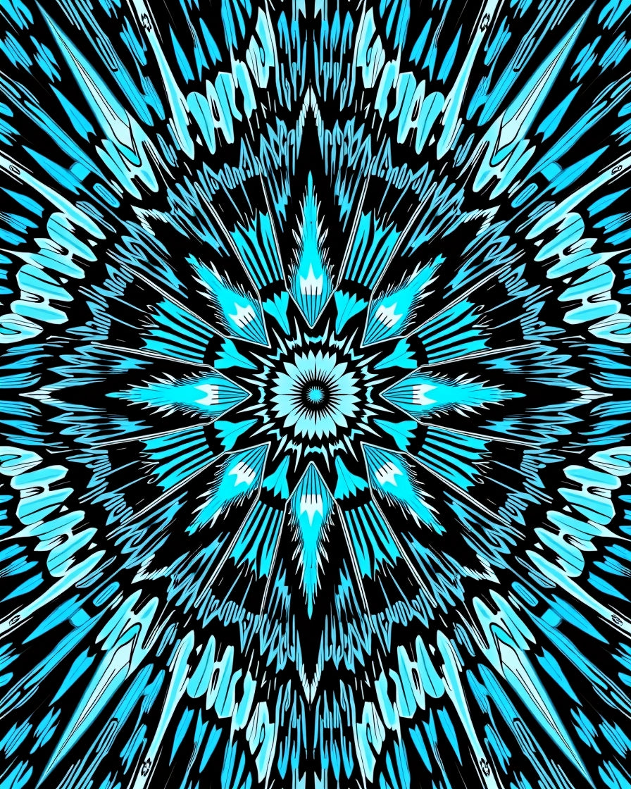 Cyan Sunburst Radial Pattern Rug