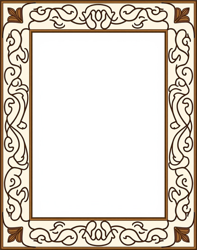 Elegant Cream Brown Scrollwork Border Rug