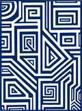Bold Blue and White Geometric Maze Rug