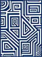 Bold Blue and White Geometric Maze Rug