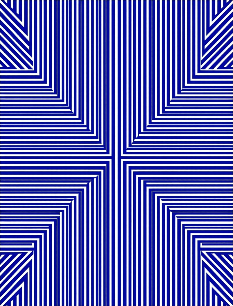 Cool Blue Geometric Line Stripe Design Rug