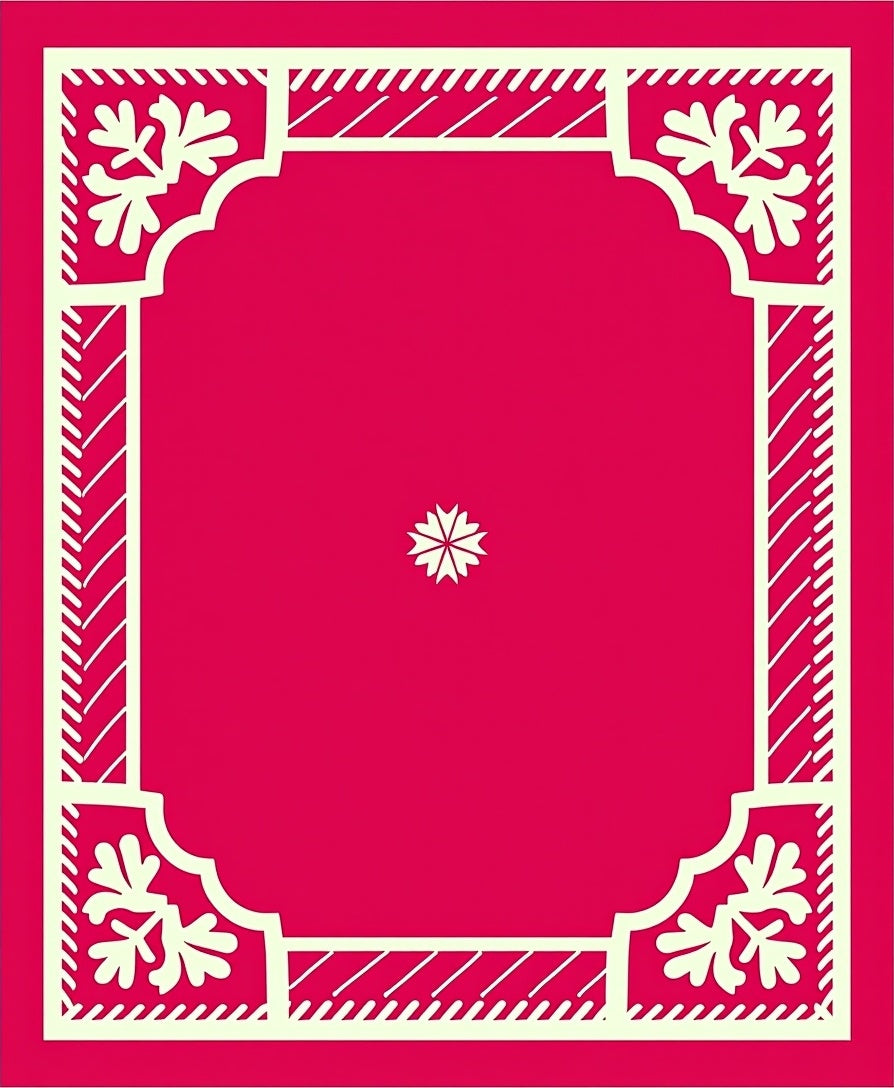 Vibrant Crimson White Floral Border Rug