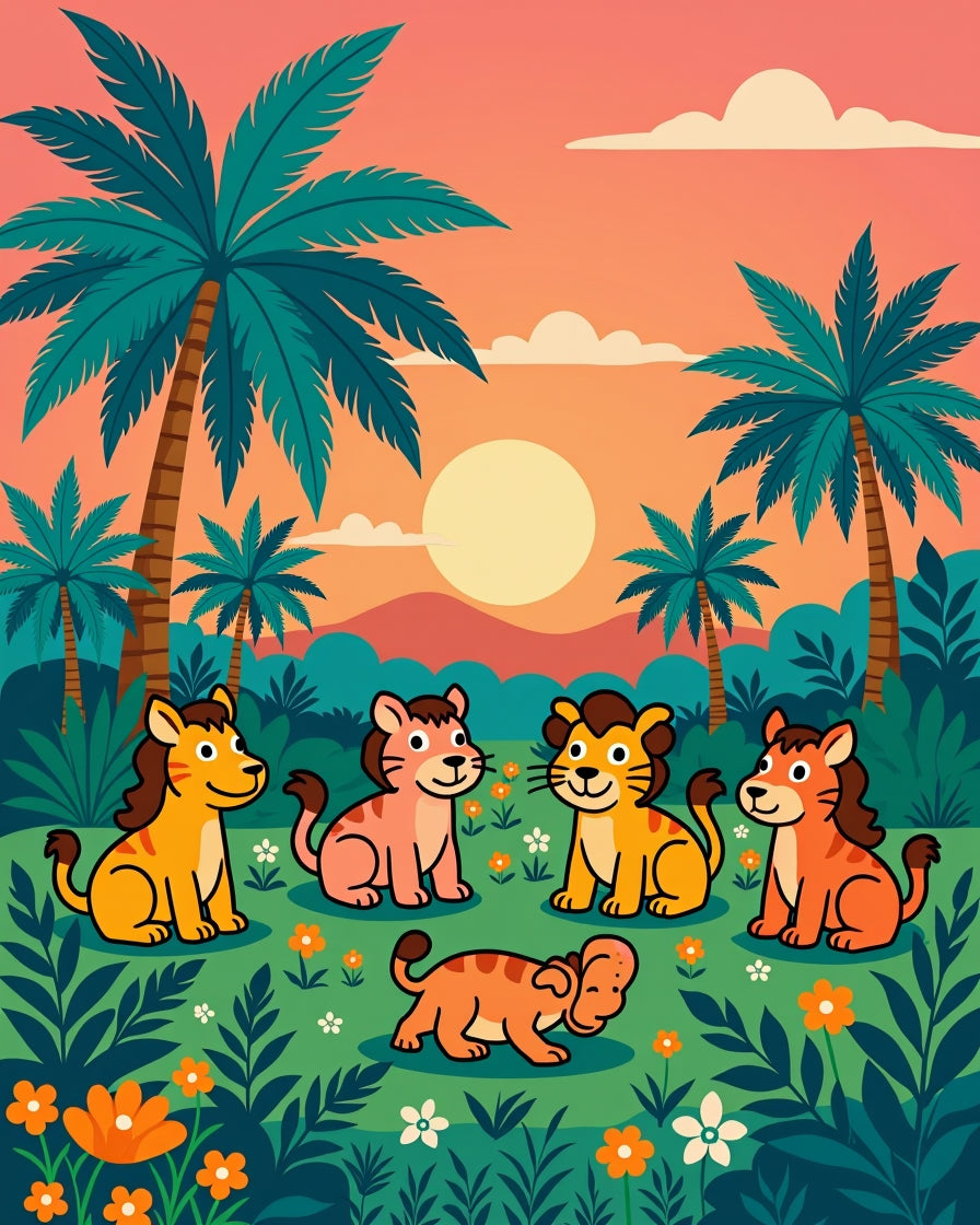 Cute Lion Cubs Jungle Scene Rug