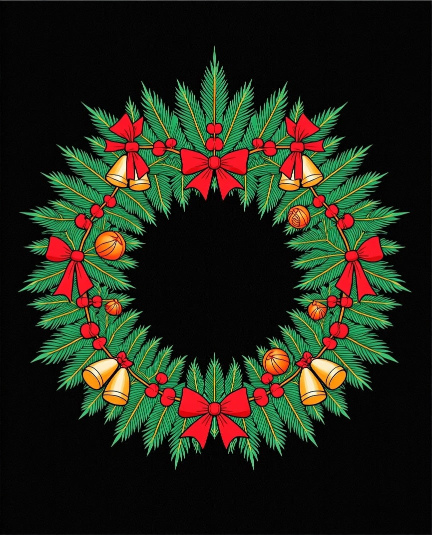 Festive Green Pine Wreath Bells Rug