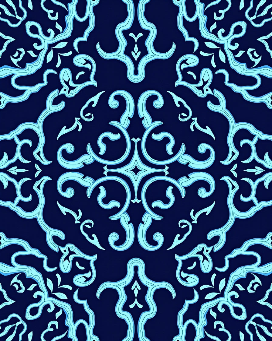 Intricate Scrollwork Aqua Pattern Rug