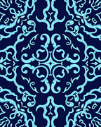 Intricate Scrollwork Aqua Pattern Rug