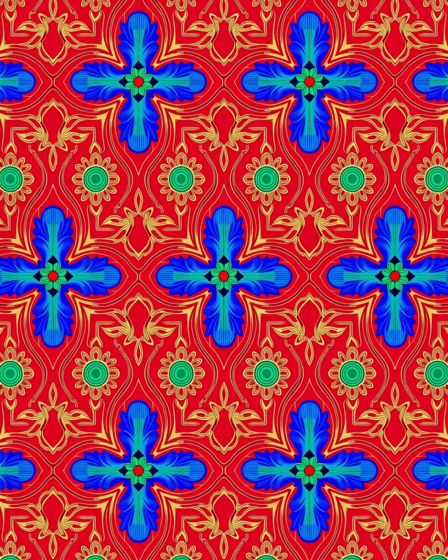 Vibrant Floral Tile Pattern Rug