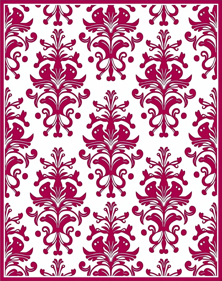 Crimson Floral Damask Pattern Rug