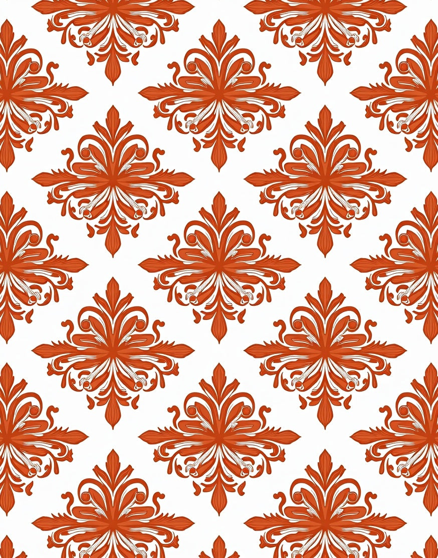 Orange Floral Scroll Decorative Pattern Rug