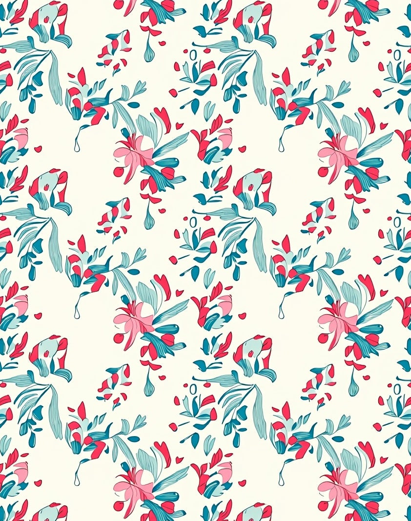 Whimsical Floral Design Red Blue Rug