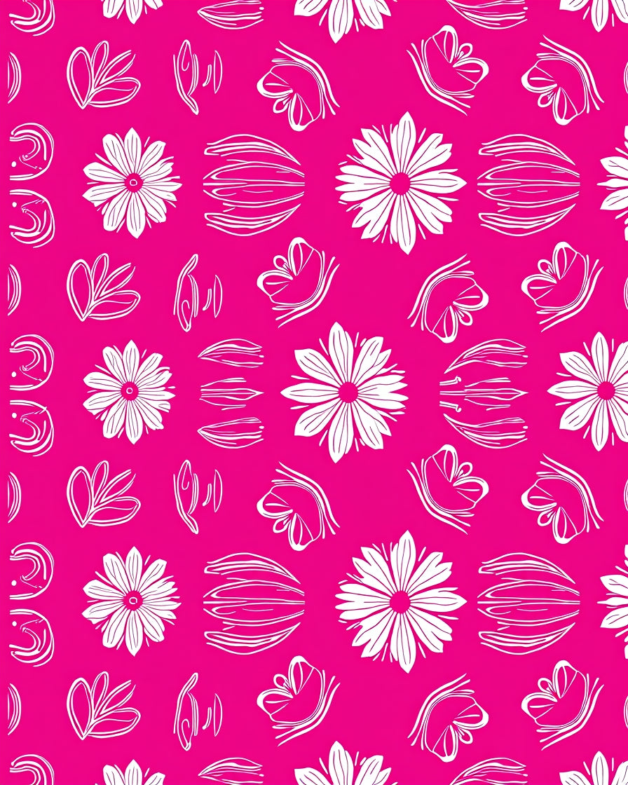 Whimsical White Floral Outline Pattern Rug