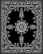 Ornate Black White Floral Medallion Design Rug